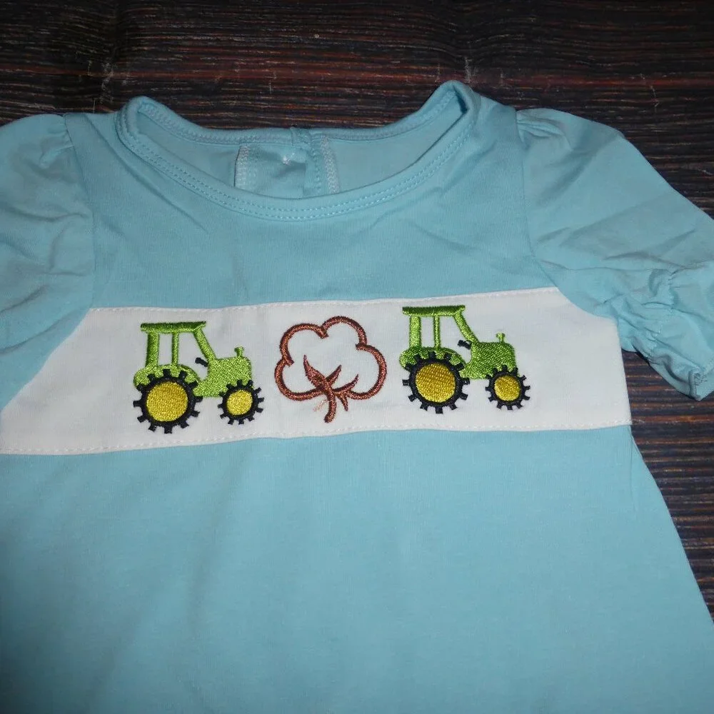 Boutique Baby Girls Farm Tractor Short Sleeve Romper Jumpsuit